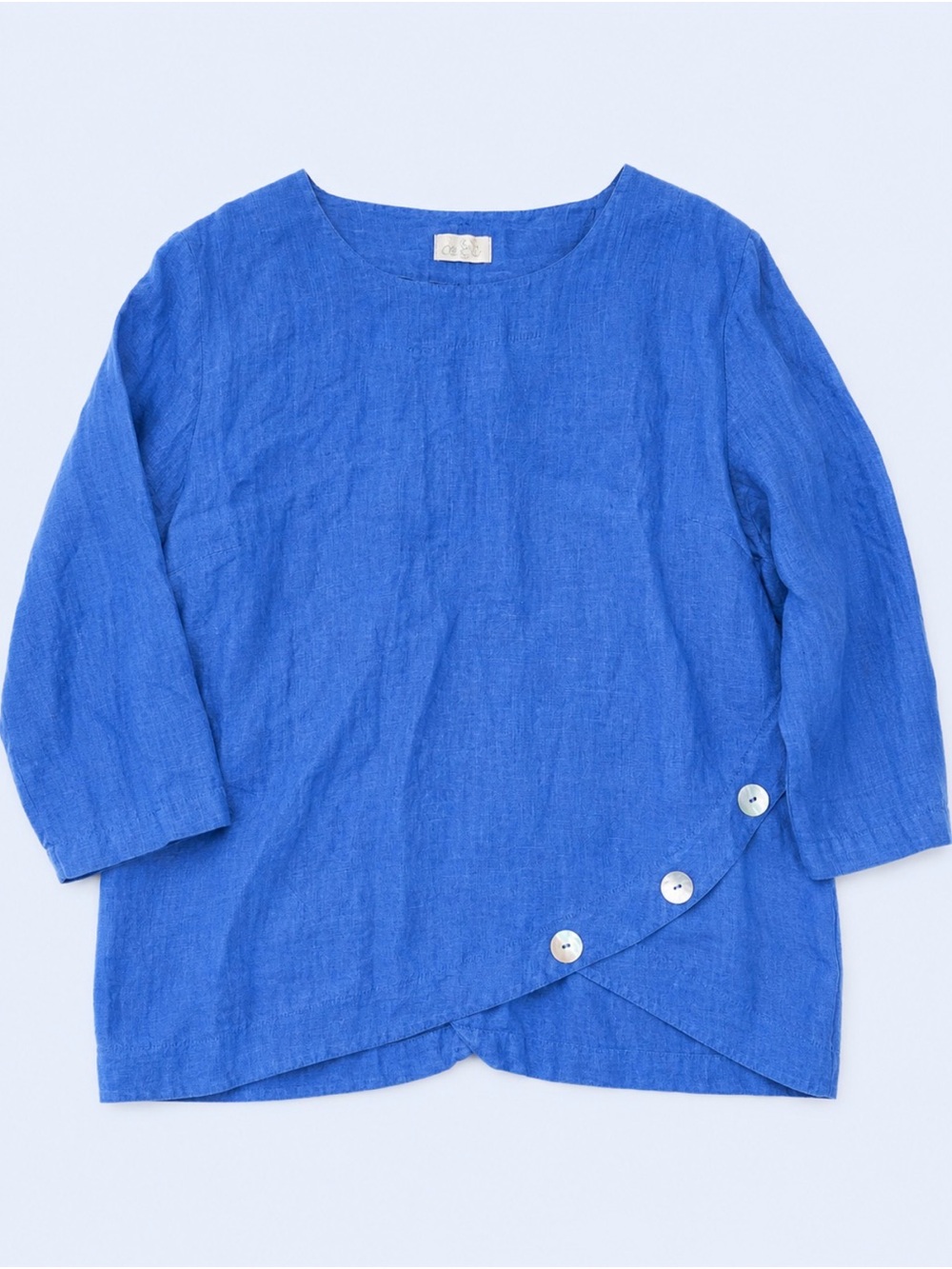 Blue Linen Button-Detail Women's Top